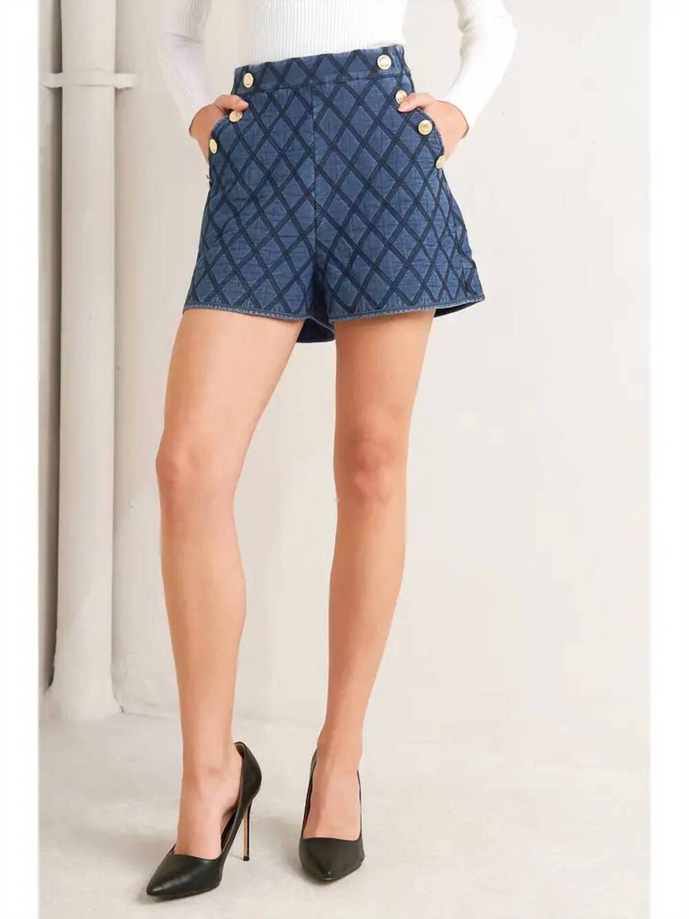NEW FLYING TOMATO a quilted woven short in denim blue